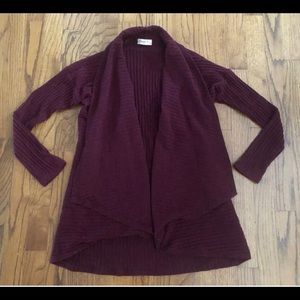 Ginger G Burgundy Open Front Ribbed Knit Cardigan Sweater Jacket Women’s Small